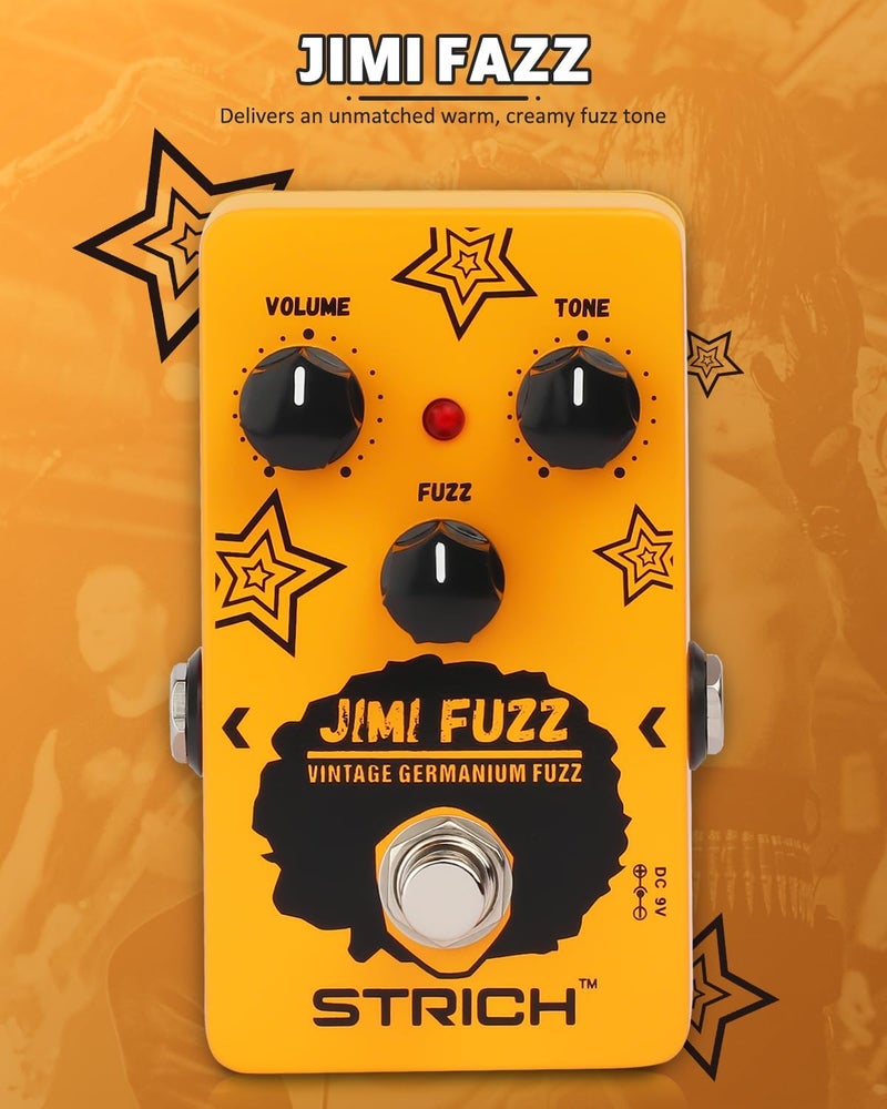 STRICH Jimi Fuzz Guitar Pedal, Compact Electric Guitar Mini Fuzz, Classic Sound, Adjustable Vol/Tone/Gain Controls, True Bypass for Electric Guitar, Orange - Image 4
